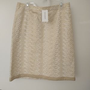 Banana Republic | Ivory with Gold eyelet metallic embroidered pencil skirt